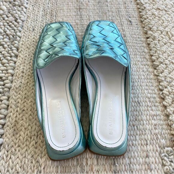 Woven Metallic Blue Mules - Picture 5 of 11